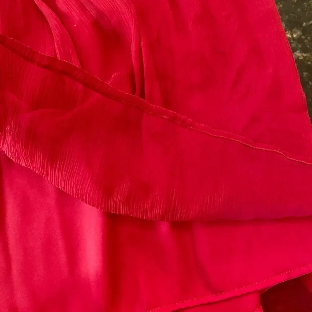 Burlapp Sz 4 💯 Silk Rosette Limed Red Dress - Picture 5 of 13